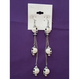 White Skull Long Dangle Tassel Halloween Bikercore Punkcore Rocker Goth Boho
